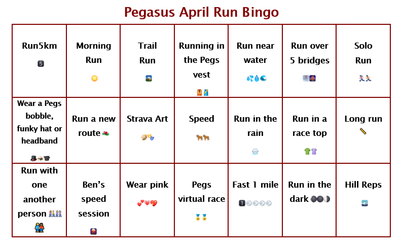 The Pegasus April running Bingo challenge - Pegasus Running Club Cardiff